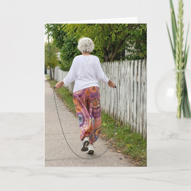 Thinking of You Old Lady Jumps Rope  Card (Front)