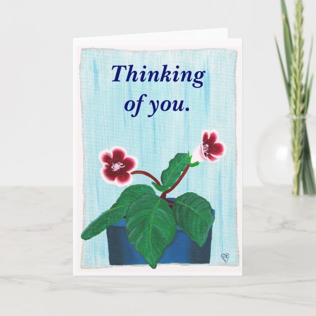 Thinking of you, Painted Gloxinia Flower Cards (Front)