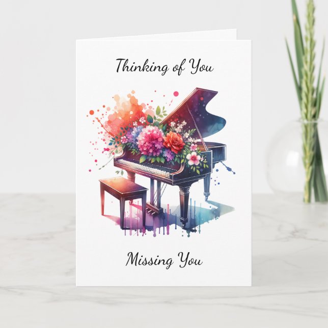 Thinking of You | Piano and Flowers Card (Front)
