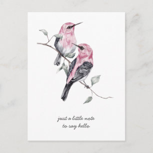 Thinking of You Pink and Gray Tropical Birds Postcard