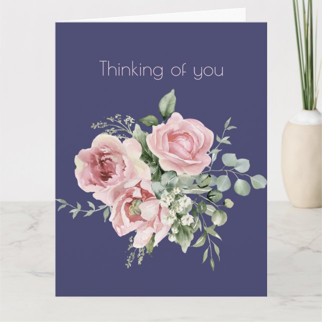 Thinking of You Pink Botanical Roses Card (Front)