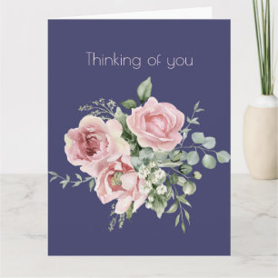Thinking of You Pink Botanical Roses Card