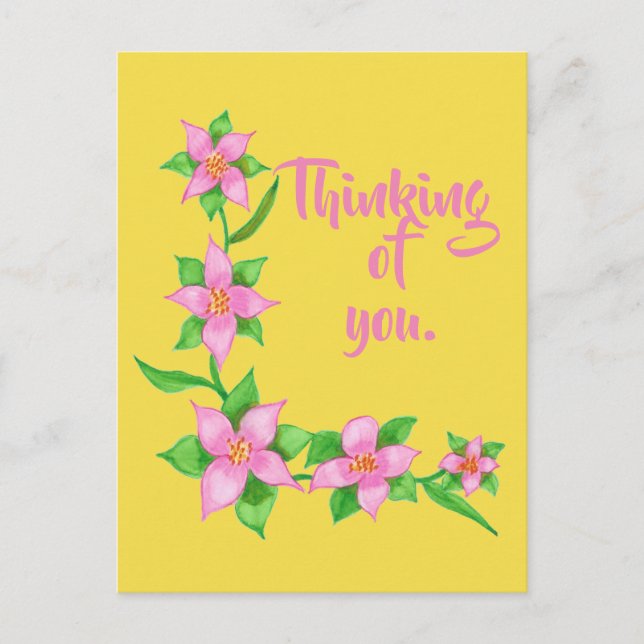 Thinking of you Pink Flower L Design on Postcards (Front)