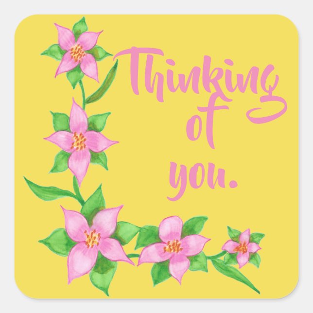 Thinking of you Pink Flower L Design on Stickers (Front)