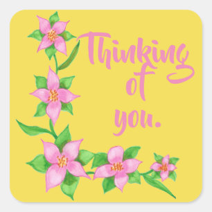 Thinking of you Pink Flower L Design on Stickers