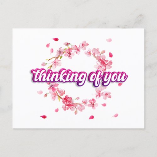 Thinking of You  Pink Flower Wreath Postcard