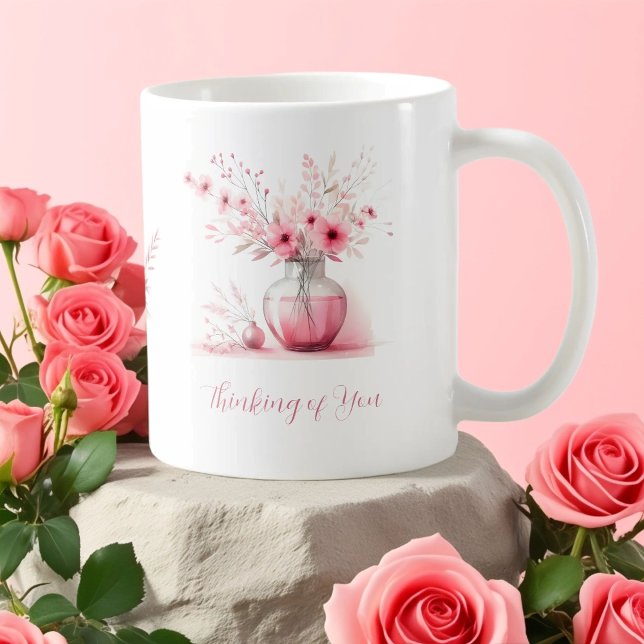 Thinking of You Pink Flowers and Vase Sympathy Coffee Mug (Creator Uploaded)