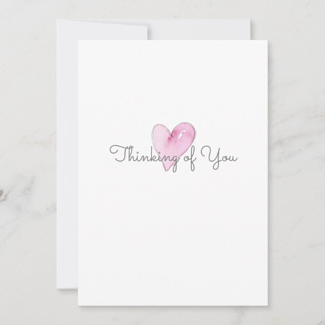 Thinking of You Pink Heart Artisan Watercolor Note Card (Front)