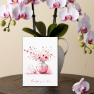 Thinking of You Pink Vase and Flowers Sympathy