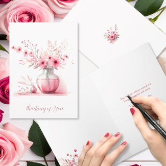 Thinking of You Pink Vase and Flowers Sympathy