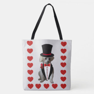 Thinking of You Poodle Gray Red Shoulder Tote Bag