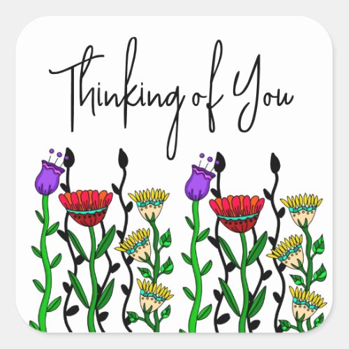 Thinking of You Pretty Flowers Square Sticker