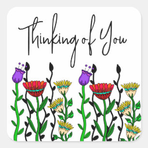 Thinking of You Pretty Flowers Square Sticker