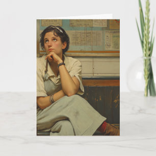 THINKING OF YOU PRETTY RETRO GIRL FUNNY CARD