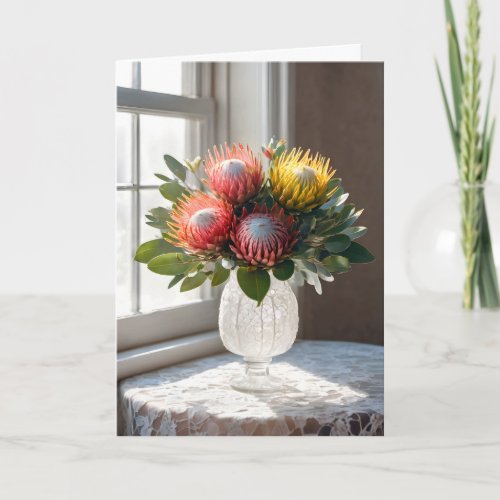 Thinking of You Protea Bouquet On Lace Card