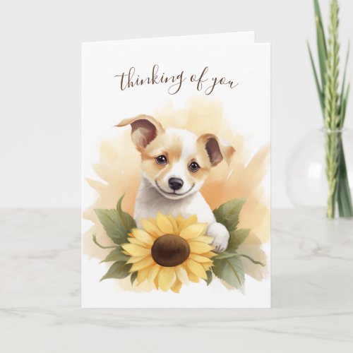 Thinking of You Puppy With Sunflower Card