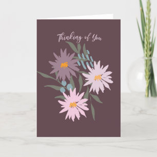 Thinking of You Purple and Pink Wildflowers Letterpress Thank You Card