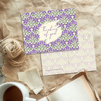 Thinking of You Purple Hand Drawn Pattern Postcard