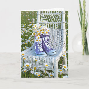 thinking of you-purple sneakers with daisy bouquet card