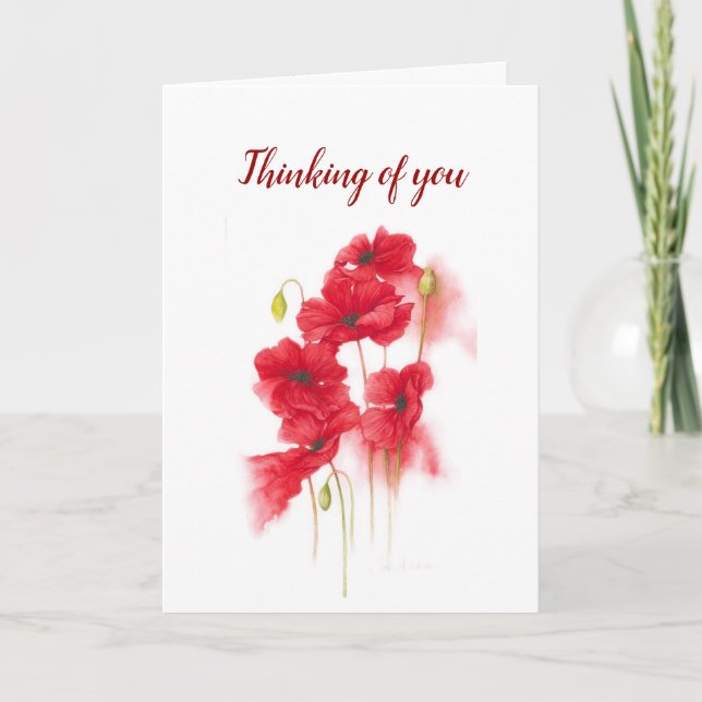 Thinking of You Red Poppies Garden Flower Card (Front)
