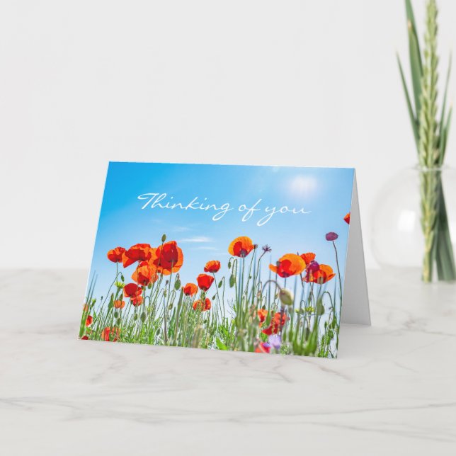 Thinking of You Red Poppy Flowers Modern Sympathy Card (Front)