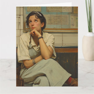 THINKING OF YOU RETRO WOMAN BIG Greeting Card