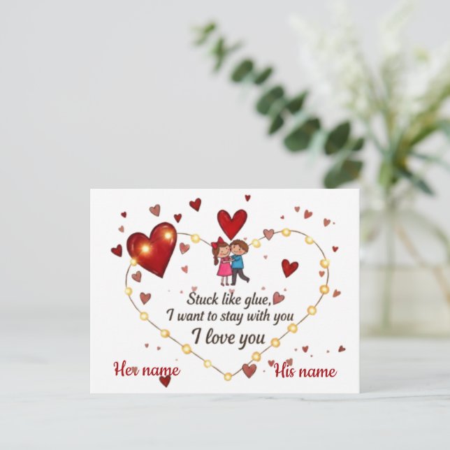 Thinking Of You Romantic Gift custom name Holiday Postcard (Standing Front)