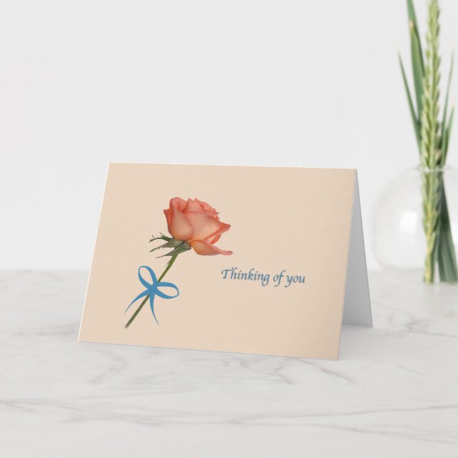 Thinking of you, Salmon Rose Card (Front)