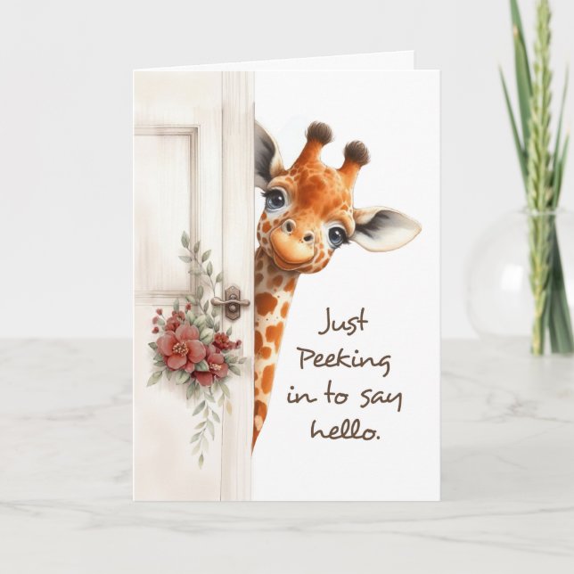 Thinking of You Say Hi Giraffe Peeking Around Door Card (Front)