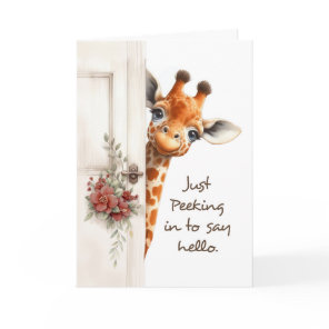Thinking of You Say Hi Giraffe Peeking Around Door Card