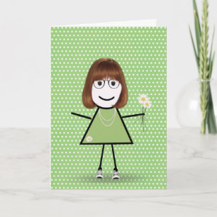 Thinking of You Stick Girl with Daisies  Card