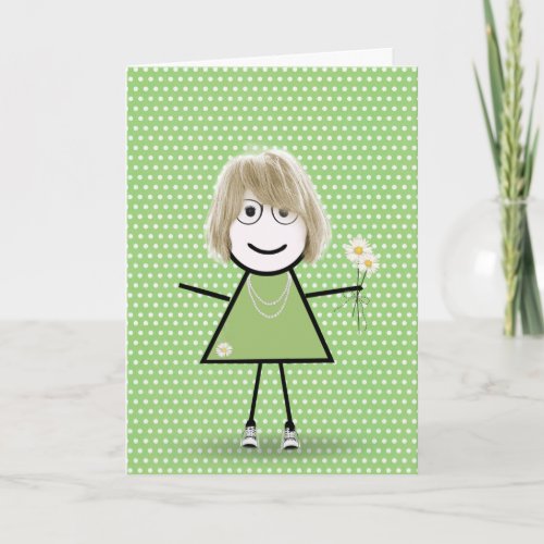 Thinking of You Stick Girl with Daisies  Card