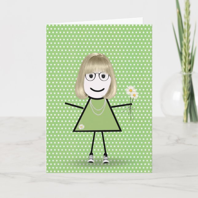 Thinking of You Stick Girl with Daisies  Card (Front)