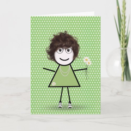 Thinking of You Stick Girl with Daisies Card