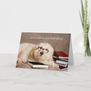 Thinking Of You - Studious Dog In Reading Glasses Card by TrudyWilkerson at Zazzle