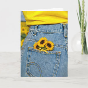 Thinking of You Sunflowers in Blue Jean Pocket Card