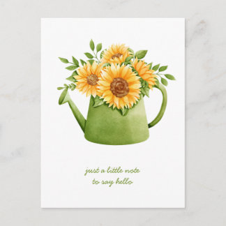 Thinking of You Sunflowers in Watering Can Postcard