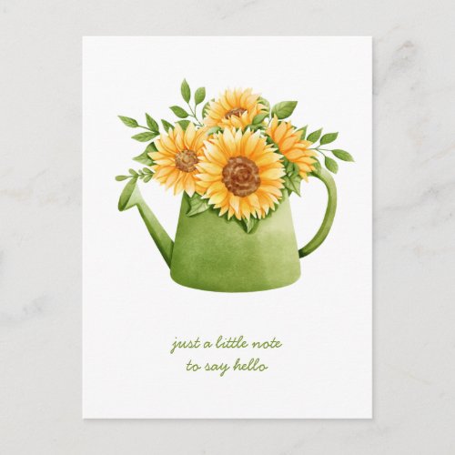 Thinking of You Sunflowers in Watering Can Postcard