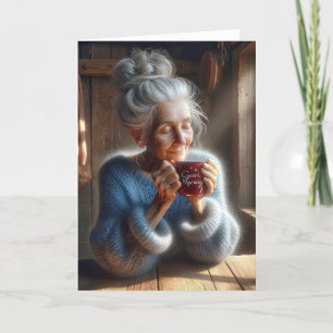 Thinking of You Sweet Old Lady With Coffee Mug Card