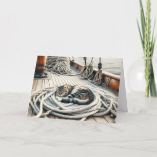 Thinking of You Tabby Cat Sleeping On Ropes Card