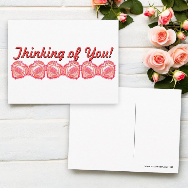 Thinking Of You Tattered Heart Pink Template  Postcard (Front and back of postcard)