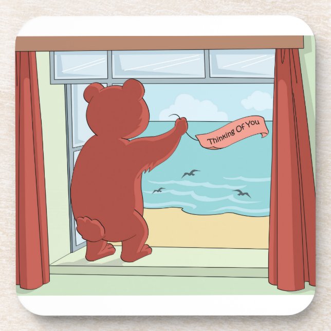 Thinking of You Teddy Bear Missing You Cute Art Beverage Coaster (Front)
