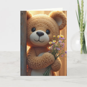 Thinking of You Teddy Bear With Wildflower Bouquet Card