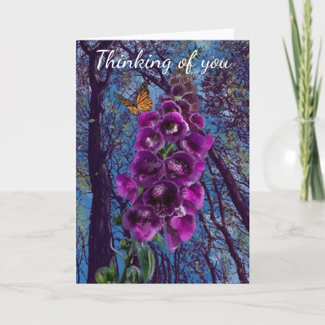 Thinking of you, the foxglove and butterfly thank you card (Front)