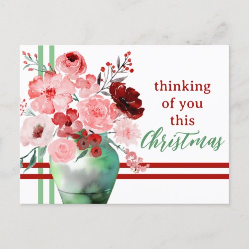 Thinking of You this Christmas Watercolor Flower Postcard