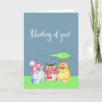 Thinking Of You Three Cute Cats Card by Ricaso_Occasions at Zazzle