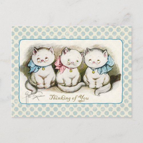 Thinking of You Three Kitties Vintage Reproduction Postcard