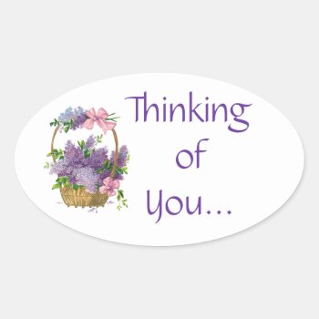 Thinking Of You Vintage Purple Lilacs Flowers Oval Sticker by Sara_Valor at Zazzle