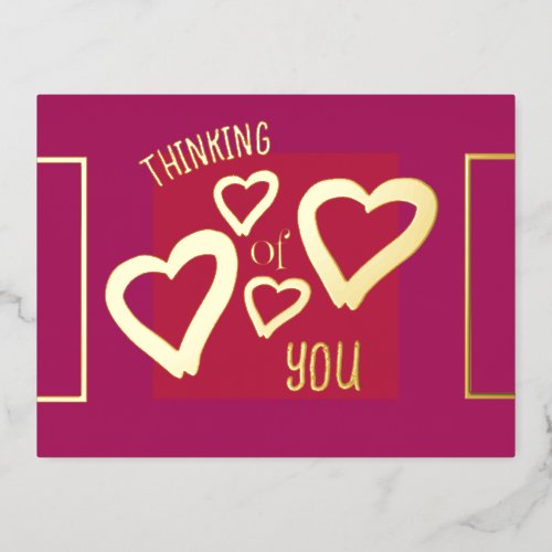 Thinking of You Viva Magenta Hearts Valentines  Foil Holiday Postcard
