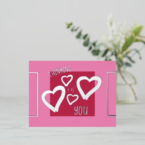 Thinking of You Viva Magenta Pink Valentines Foil Holiday Postcard